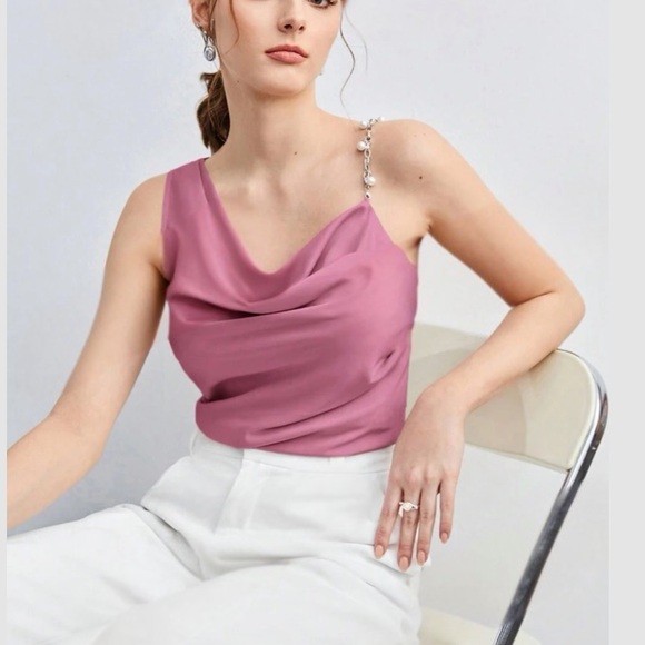 Luxe chain detail asymmetrical neck cami top - Picture 8 of 14